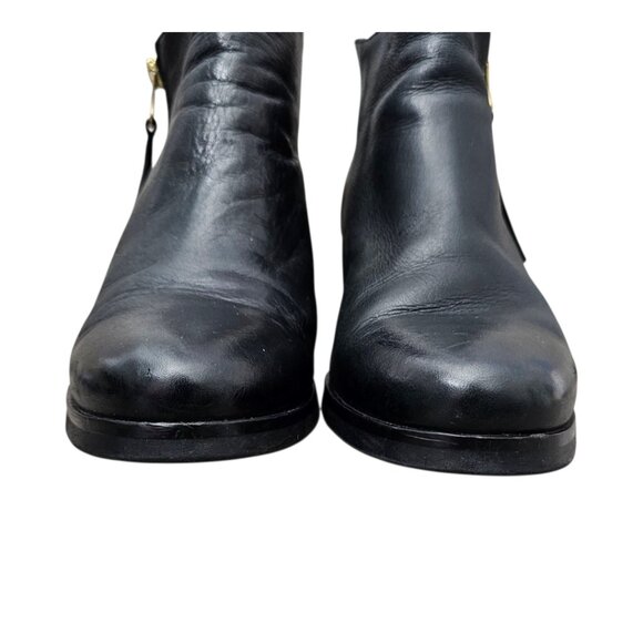 Eric Michael Leather Zip Up Chunky Black Block Heel Bootie Boot - Picture 6 of 13